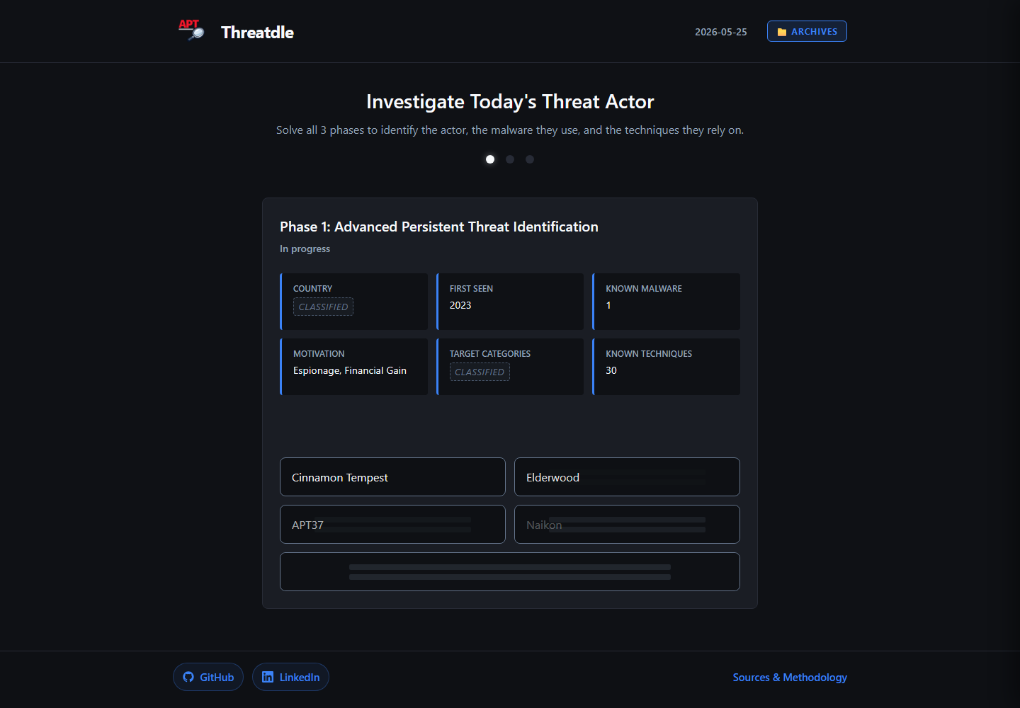 Threatdle application screenshot