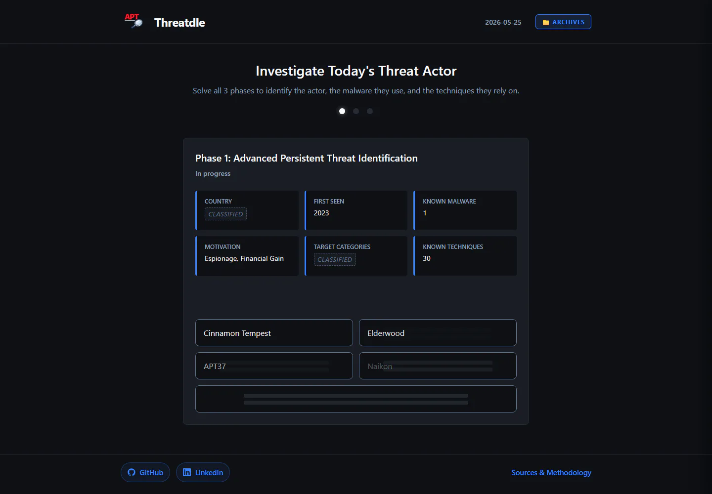 Threatdle application screenshot